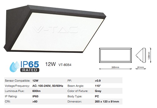 Plafoniera Parete LED 12w IP65 Luce Calda Nera 1250 Lumen